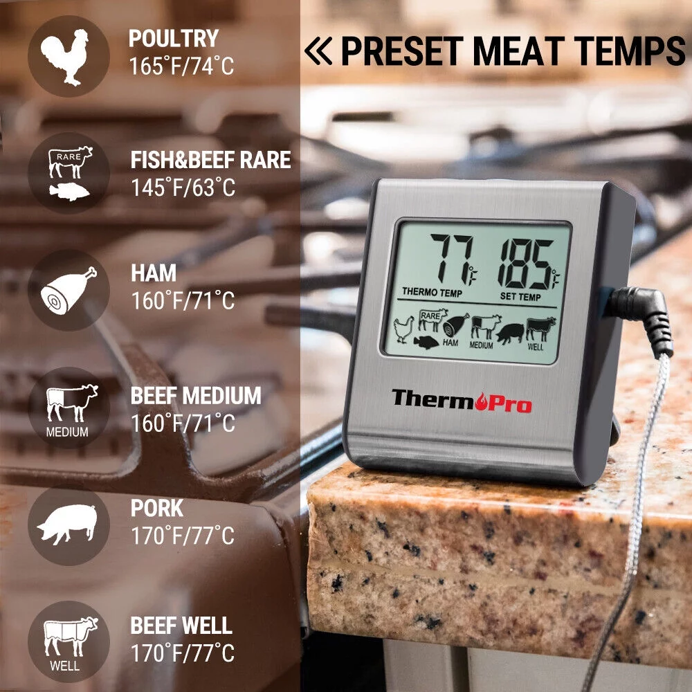 Digital Cooking Meat Thermometer & Clock Timer Food Steak Oven Smoker BBQ Grill, ThermoPro