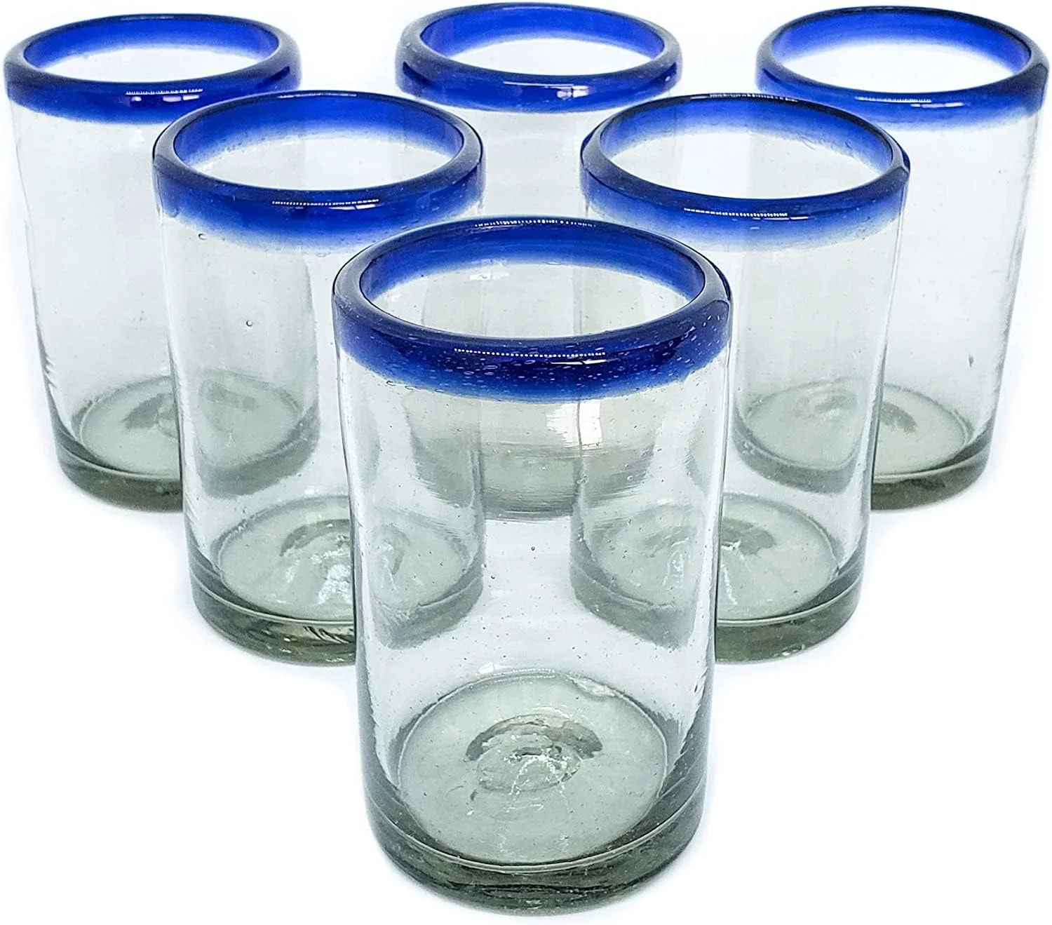Cobalt Blue Rim 8 oz DOF Rock Glasses (set of 6), Recycled Glass, Lead-free, Toxin-Free (DOF Rocks)