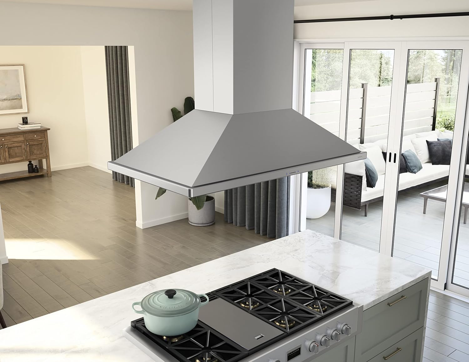 Zephyr ZSL-E42C Sienna Pro Island 390-1200 CFM 42 Inch Wide Island Range Hood with Airflow Control Technology and ICON Touch Controls - Stainless Steel