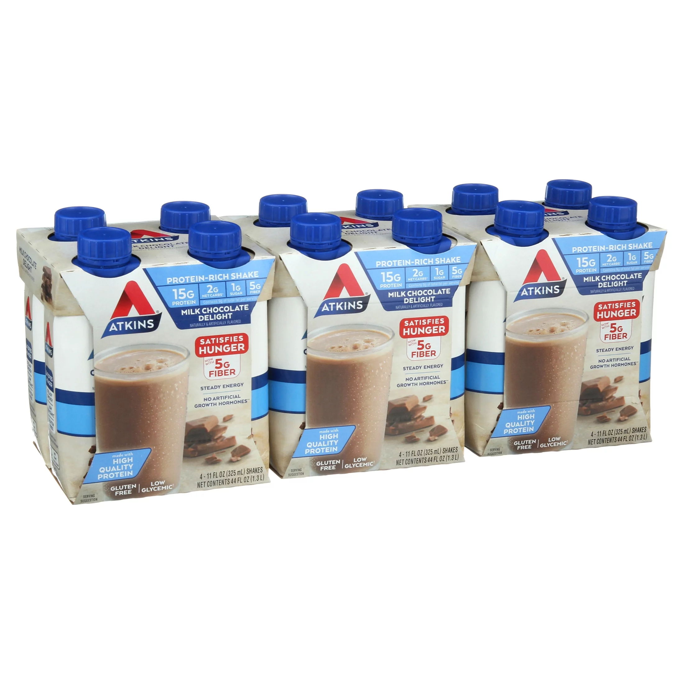 Atkins Gluten Free Protein-Rich Shake, Milk Chocolate Delight, Keto Friendly, 3/4ct Packs (Ready to Drink)