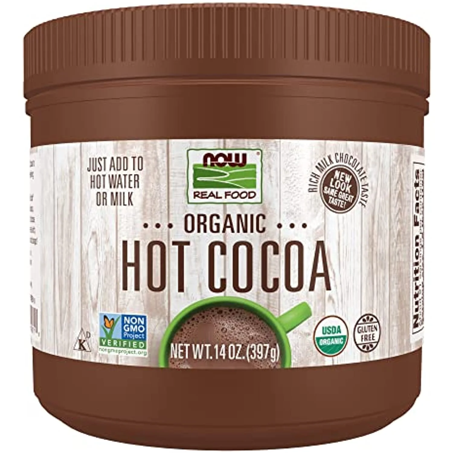 Now Foods, Cocoa Lovers Organic Hot Cocoa, Instant, Rich Milk Chocolate Taste, Low-Fat And Gluten-Free, 14-Ounce