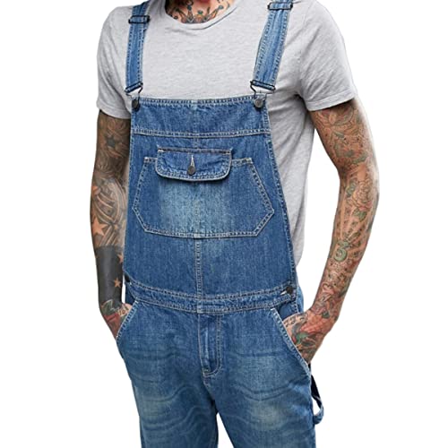 QJBMEI Men's Denim Bib Overalls Fashion Slim One-Piece Jeans