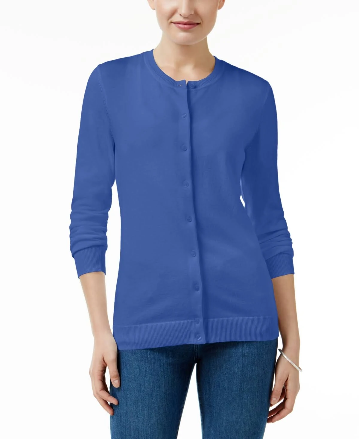 Karen Scott Crew-Neck Cardigan, Created for Macy&s - Persian Blue