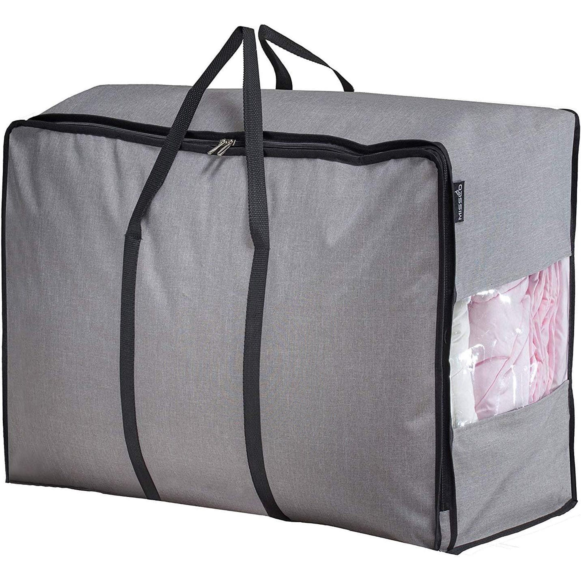Thick Over Size Storage Bag, Folding Organizer Bag, Under Bed Storage, College Carrying Bag for Bedding Comforters, Blanket, Clothes (Grey)