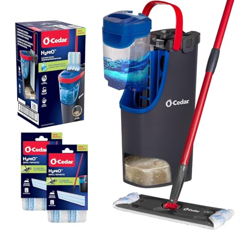 O-Cedar H2prO Flat Mop System | Quick Cleaning Tool | Clean with Clean Water | Machine Washable Reusable Microfiber Mop Pad | Safe on Wood Floors, Vinyl, Tile, Baseboards, Walls