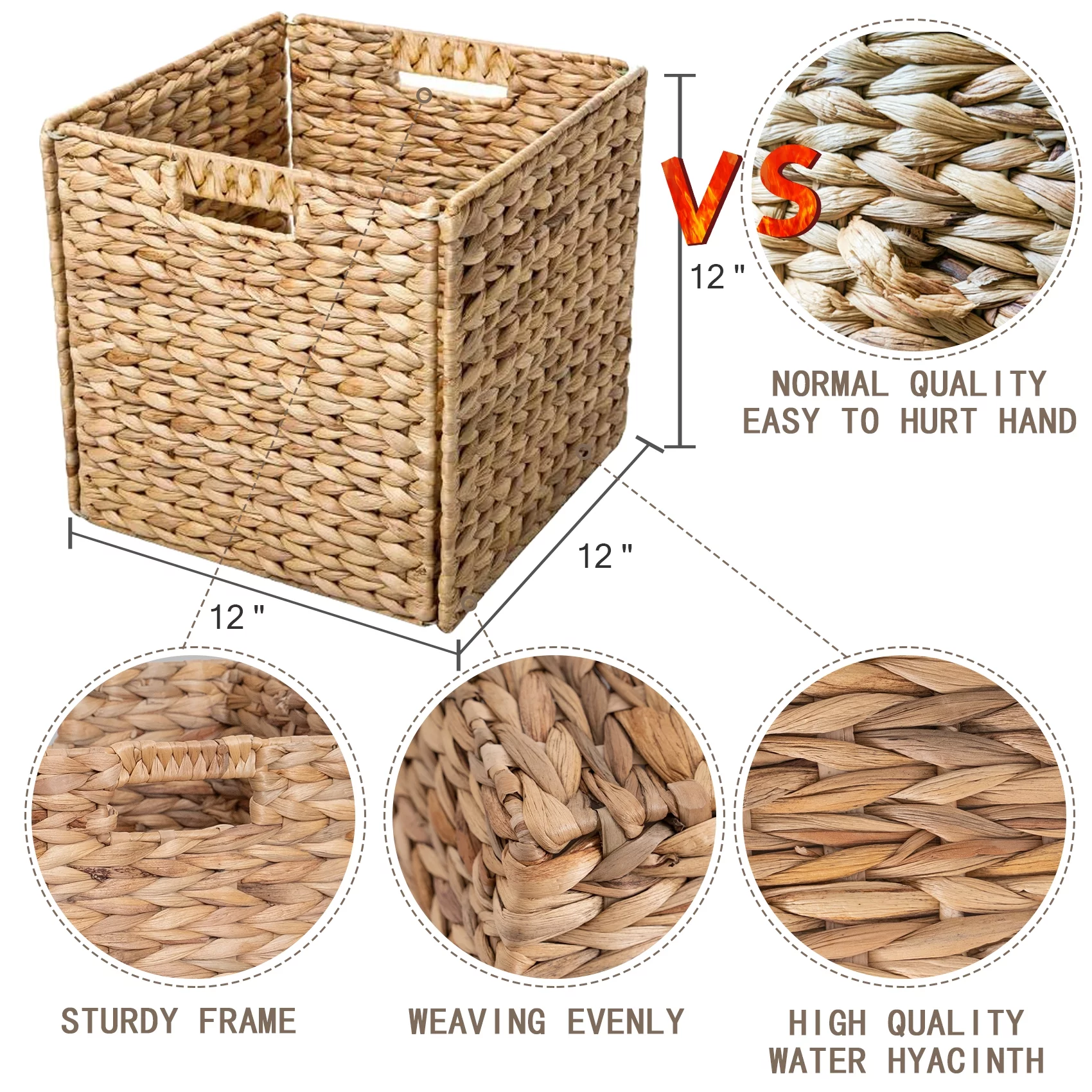 CHOSHOME Water Hyacinth Storage Baskets Wicker Cube Baskets  12X12x12 4  PACK