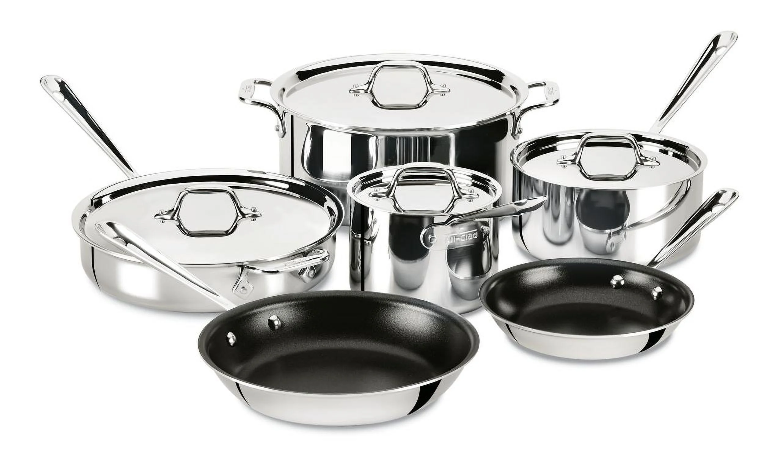 All-Clad D3 Stainless 3-ply Bonded Cookware Set, Nonstick 10 piece Set