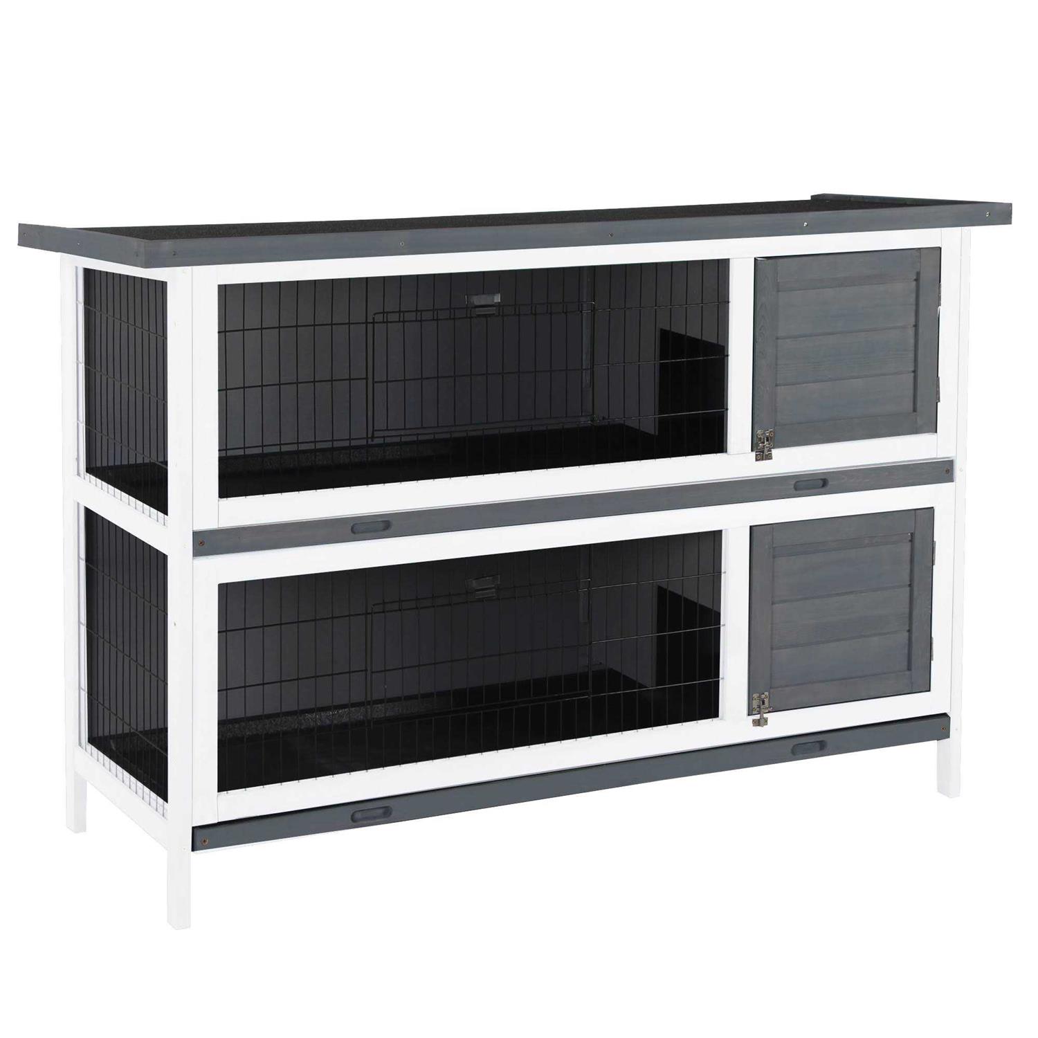 PawHut 54 2-Story Large Rabbit Hutch Bunny Cage Wooden Pet House Small Animal Habitat with Lockable Doors, No Leak Tray and Waterproof Roof - Pet Supplies online store