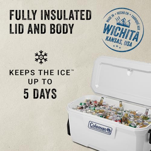 Coleman Marine Cooler with Fully Insulated UV Guard Lid & Body, Keeps Ice for 3+ Days, Great for Boating & Fishing, 52qt/100qt Wheeled/120qt Options