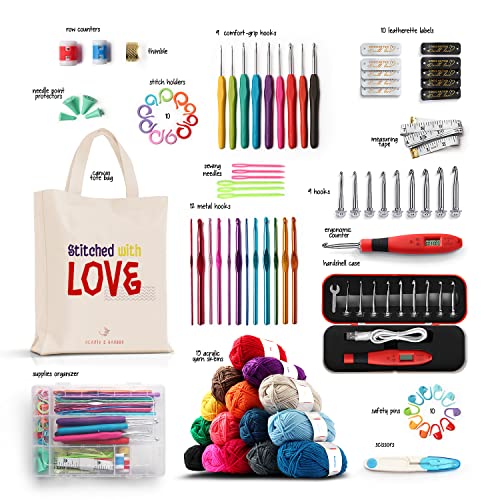 Hearth & Harbor Crochet Kit for Beginners Adults - Beginner Crochet Kit for Kids with Counting Crochet Hook Set Digital, Crochet Starter Kit for Beginners, 45 PCS Crocheting Kit for Amigurumi Projects