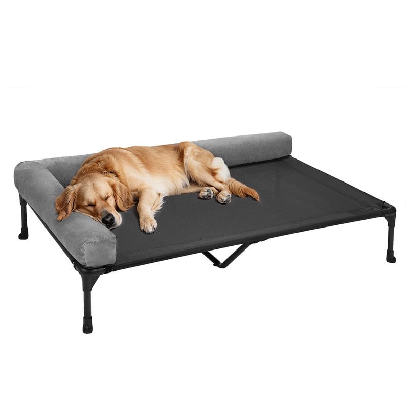 Veehoo Elevated Dog Bed, Outdoor Raised Dog Bed for Extra Large Dogs, Cooling Portable Dog Cot Bed with Removable Bolster, Dog Hammock Bed with Washable Teslin Mesh & No-Slip Feet, X-Large, Black