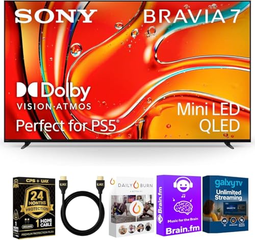 Sony 65-Inch BRAVIA 7 4K HDR Mini LED QLED Smart Google TV with Dolby Vision, PS5 Exclusive Features, HDMI 2.1, XR Processor – Bundle with 2-Year CPS Protection, AUX HDMI Cable & Streaming Bundle