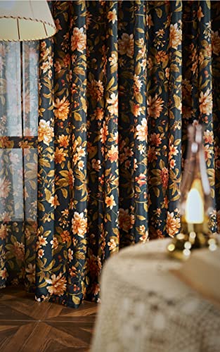 Sheer Curtains Window Voile Panel American Light Luxury Curtain Retro Print Matching Printed Window Treatment Semi Draperies for Living Room Bay Window Bathroom(1 Panel, W 50 x L 72 inch, Curtian)