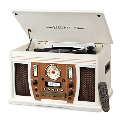 Victrola Aviator 8-in-1 Bluetooth Record Player & Multimedia Center with Built-in Stereo Speakers - 3-Speed Turntable, Vinyl to MP3 Recording, Wireless Music Streaming, Mahogany