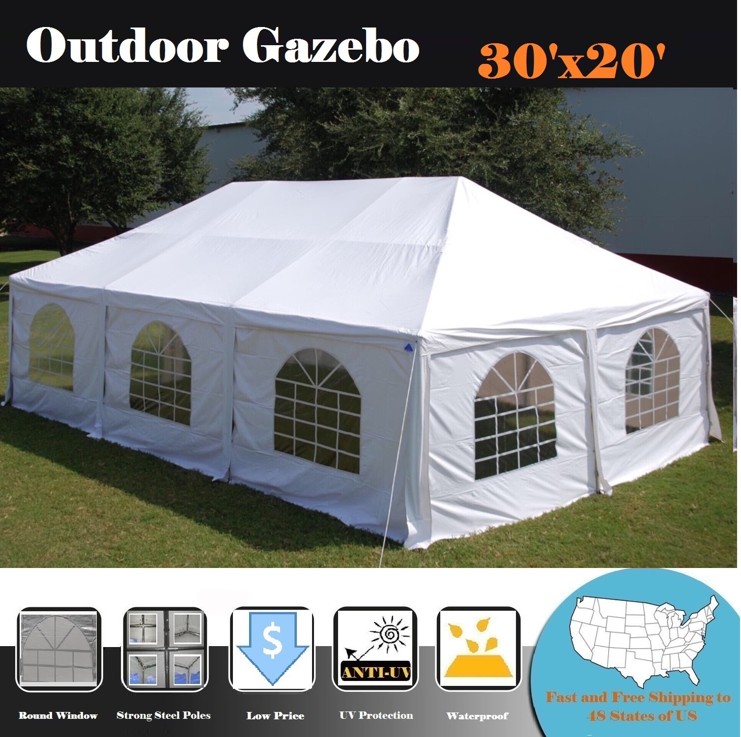 30'x20' PVC Frame Tent Wedding Party Canopy Shelter White - Storage Bags Included - By DELTA Canopies
