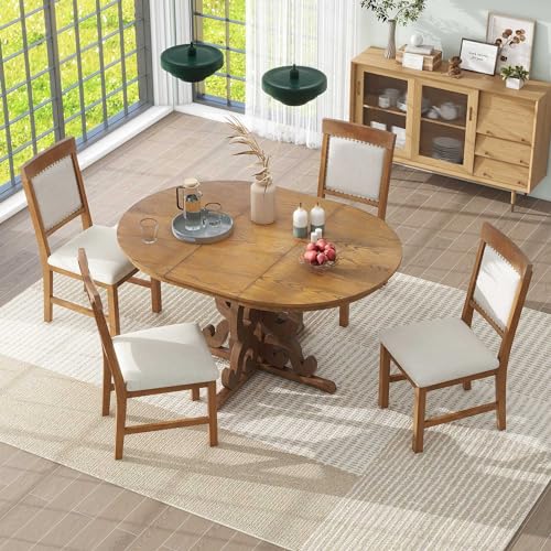 5-Piece Farmhouse Wood Dining Table Set, Rectangular Counter Height Table with 4 Upholstered Dining Chairs for 4 Persons, Dining Room Table Set for Small Places (Brown-16)