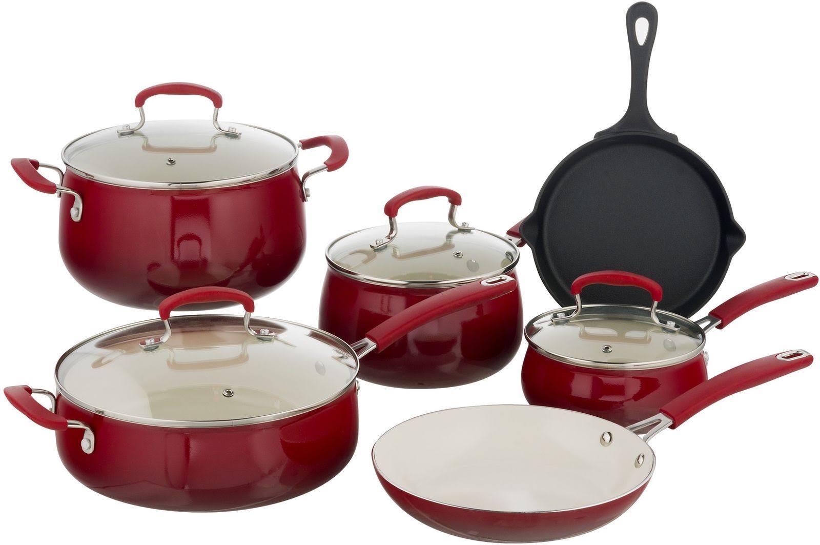 The Pioneer Woman Classic Belly 10-Piece Cookware Set, Red
