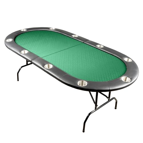 Brybelly 10-Person Foldable Poker Table with Suited Speed Cloth and Jumbo Stainless Steel Cupholders (Green, 84 Inch)