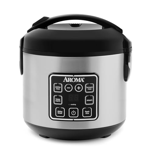 AROMA Digital Rice Cooker, 4-Cup (Uncooked) / 8-Cup (Cooked), Steamer, Grain Cooker, Multicooker, 2 Qt, Stainless Steel Exterior, ARC-914SBD - Radiant Selections