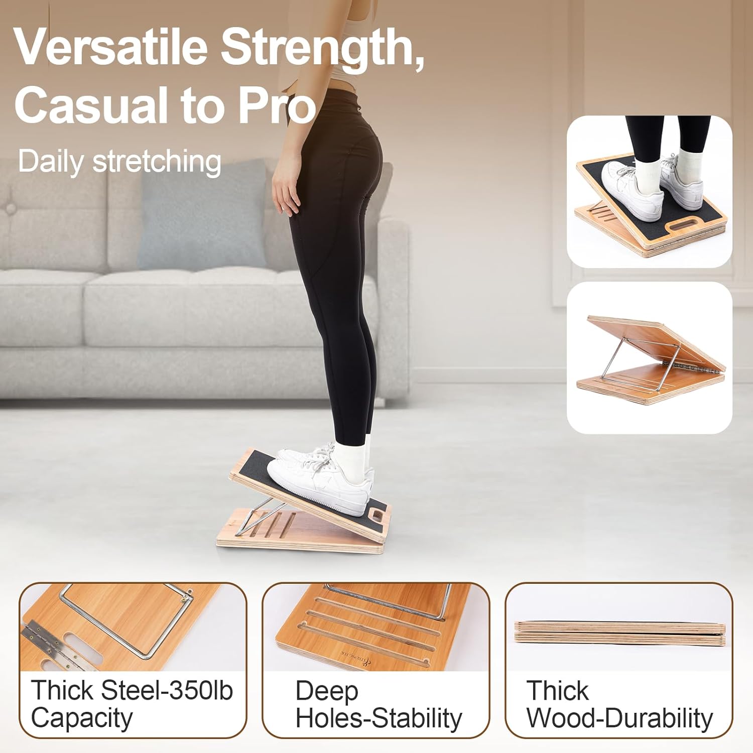 StrongTek Portable Wooden Slant Board for Calf Stretching, Adjustable Calf Stretcher with Non-Slip Surface, 4 Angle Settings for Effective Leg and Ankle Stretching, 350 LBS Capacity