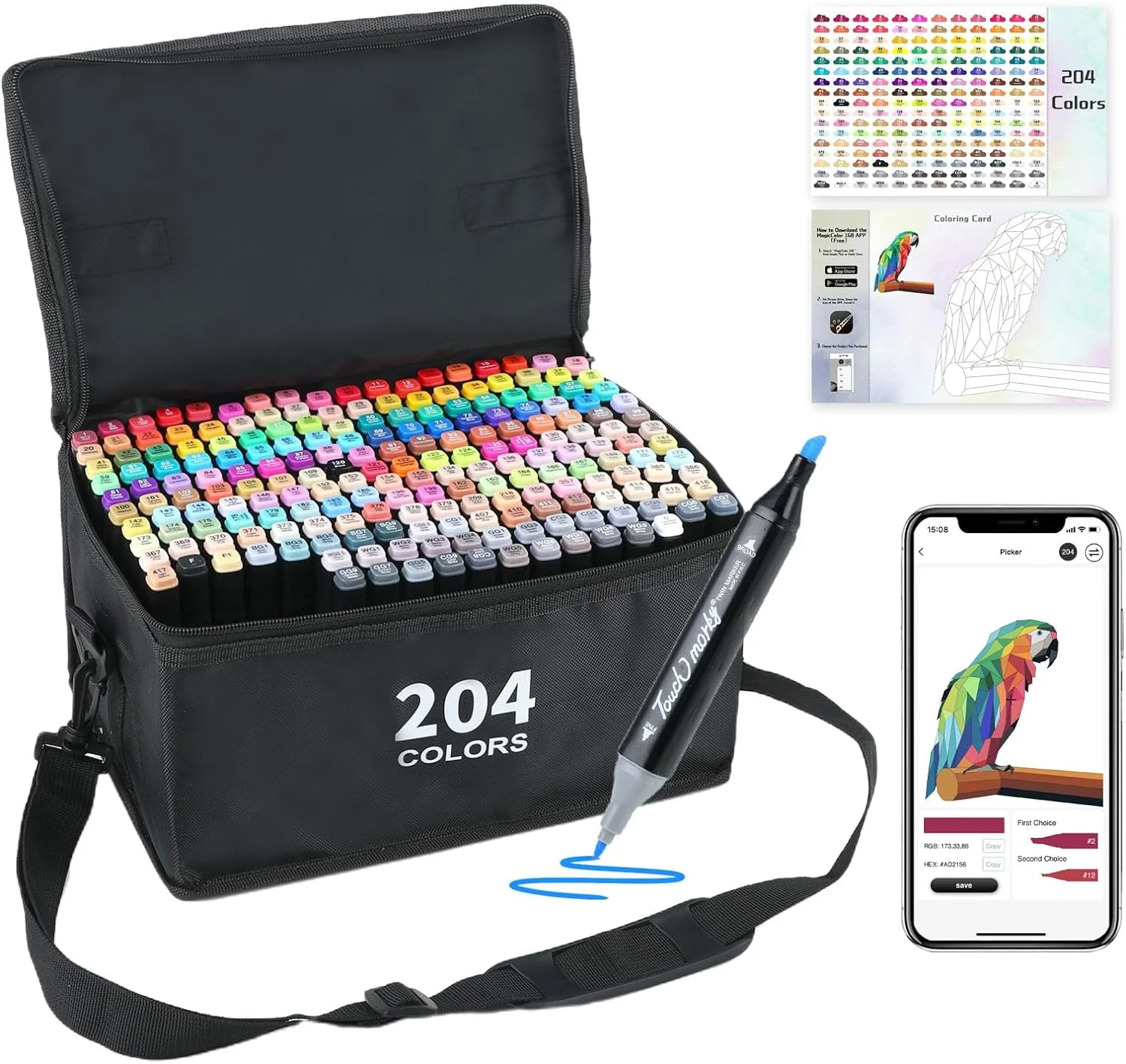 Brled 204 Colors Alcohol Markers with Free App, Alcohol-Based Markers for Artists, Art Markers for Painting, Coloring, Sketching and Drawing, Chisel and Fine Tip, Great Gift Idea.