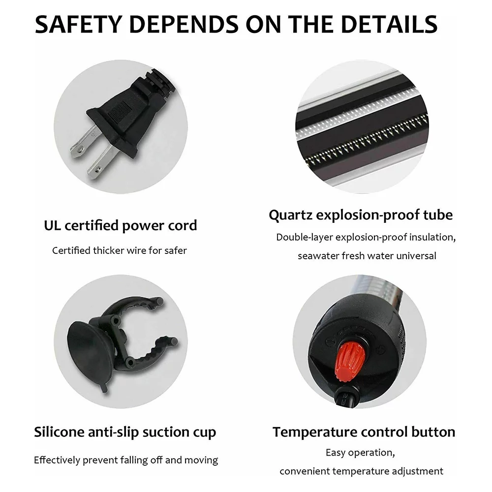 200W Aquarium Heater, Submersible Auto Thermostat Heater, Fish Tank Water Heater and Adjustable Temperature, 1Pcs