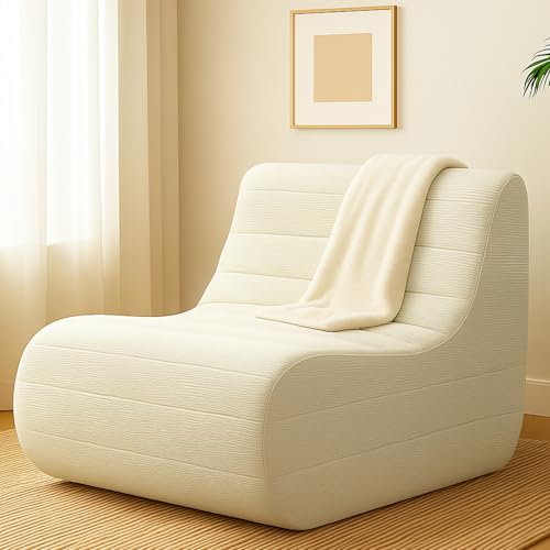 Bean Bag Chair, Fireside Bean Bags Lazy Sofa Sack, Big Beanbag Chair Floor Couch, Memory Foam Lounge Chair for Bedroom, Living Room, Office and Home, White