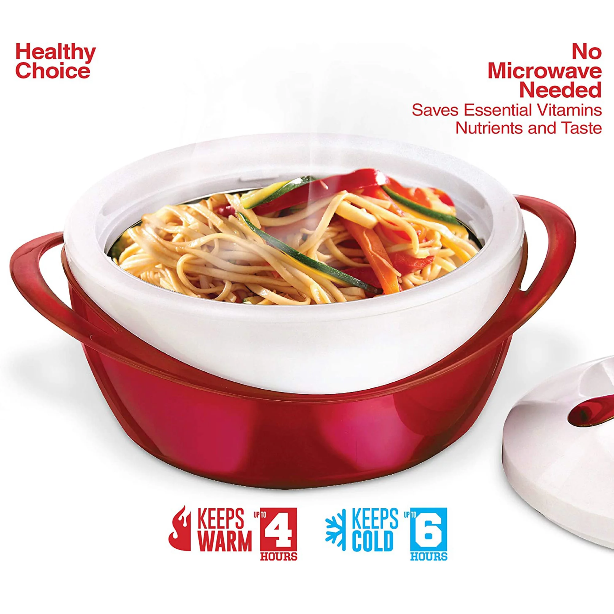 Pinnacle Thermoware 2.6-Qt Stainless Steel Bowl Insulated Food Container, Red