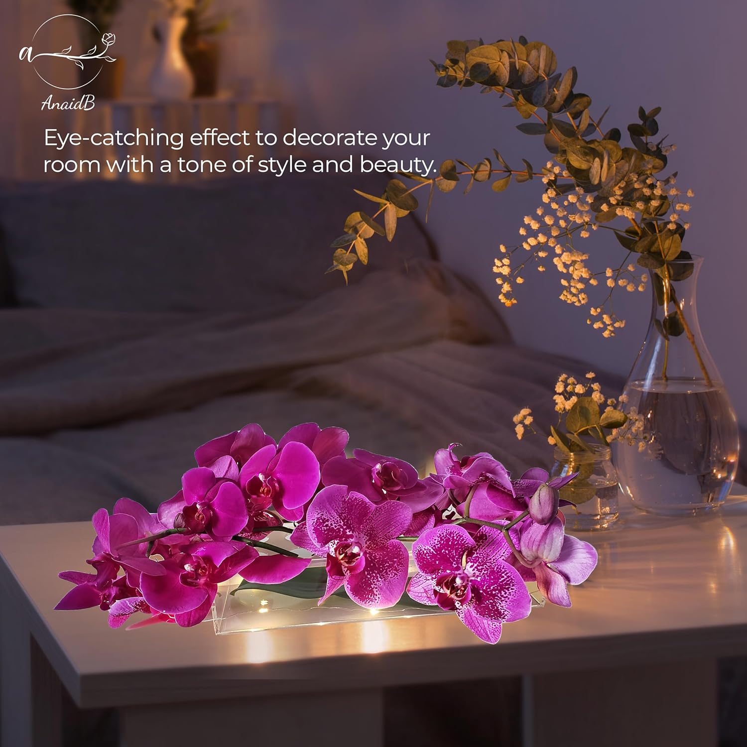 Wedding Flower Arrangement - Clear Acrylic Rectangle Vase - Long Table Vase Centerpiece - Floral Dining Centerpiece - Table Flower Centerpiece with Holes and Lights