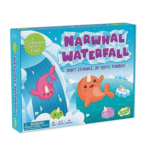 Peaceable Kingdom Narwhal Waterfall Cooperative Game – Fun Games for Kids Ages 6 and Up - Fast-Paced Kid Board Games – Includes Moving Gameboard for Extra Excitement