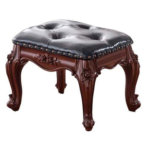 Small Foot Stool Leather n Foot Rest Wooden Footstool Upholstered Footrest for Couch Living Room, Entryway, Solid Wood Square Stool for Bedroom (Color : /Blue A)