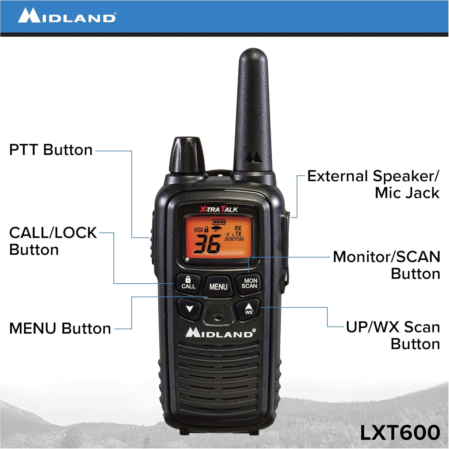 Midland LXT600VP3 36 Channel FRS Two-Way Radio - Up to 30 Mile Range Walkie Talkie - Black (LXT600VP3 (8 Pack))