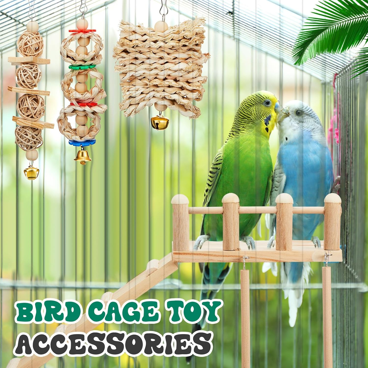 10 Pcs Parrot Swing Toys and Bird Perches Platform with Climbing Ladder Chewing Standing Hanging Parakeet Toys Bird Cage Accessories for Budgerigar Conure Cockatiel Love Birds and Finches