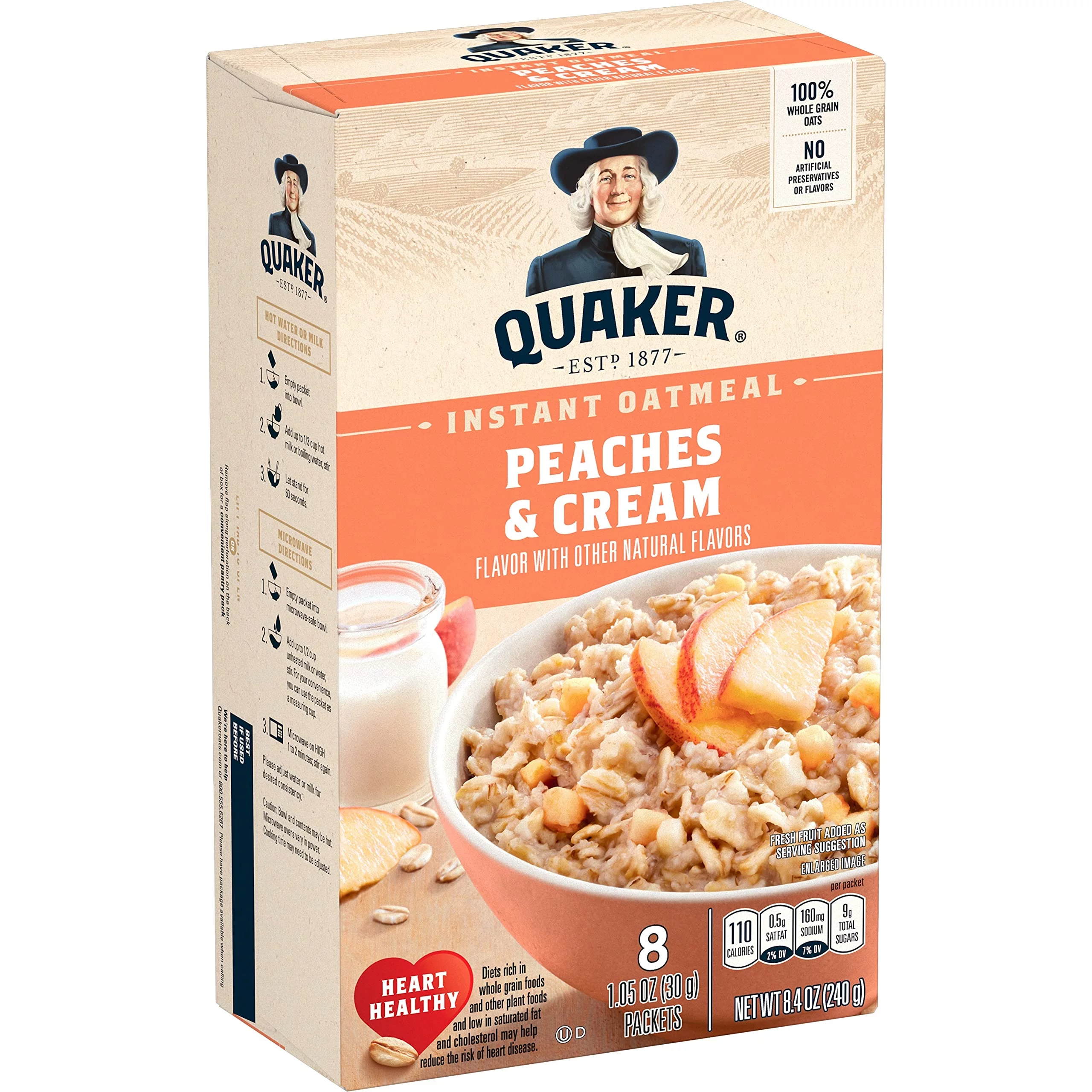 Quaker Instant Oatmeal, Peaches & Cream, (Pack of 2)