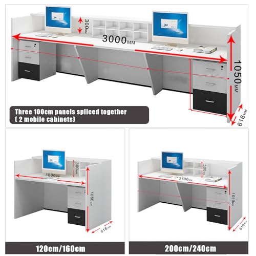 Modern Reception Desk Counter, U-Shaped Front Desk Reception Counter with Adjustable Storage Cube Lockable Drawer,Wooden Reception Table for Office Lobby (Black+White, 160cm(63 * 23.6 * 41.3in))
