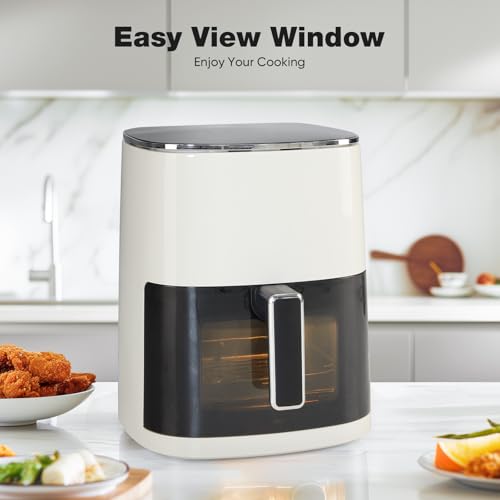 OLIXIS Air Fryer 6 Quart with Window Square Air Fryer 12-in-1 Air Fry, Roast, Reheat, Dehydrate, Bake, Steam, Fries, Custard, Chicken, Wings, Sea Food, Vegetabels,400F Grey