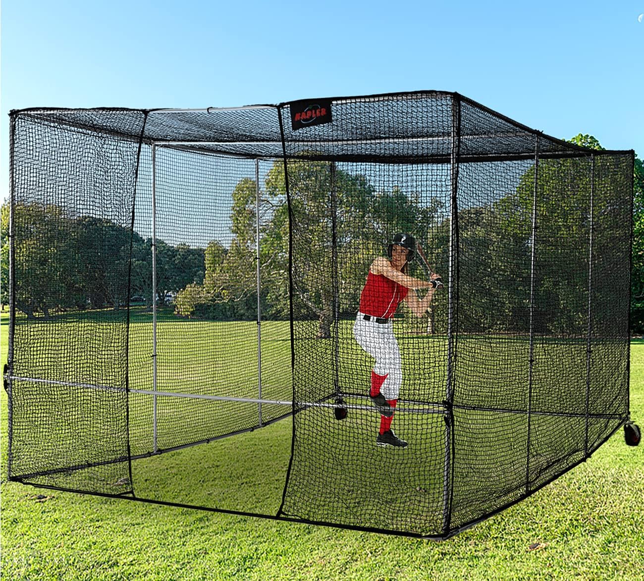 Kapler Batting Cage Baseball Softball, Batting Net Backyard Baseball Softball Training Equipment, Large Batting Cage Net with Steel Frame & Net.