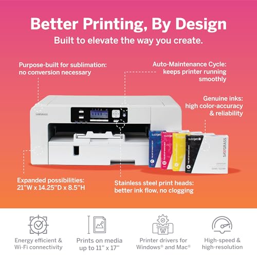 Sawgrass SG1000 Sublimation Printer Bundle | Professional Dye-Sublimation Printer with 31mL SubliJet UHD Inks & TruePix Paper | Prints Up to 11”x17” | Wi-Fi | Auto-Maintenance | Business-Ready