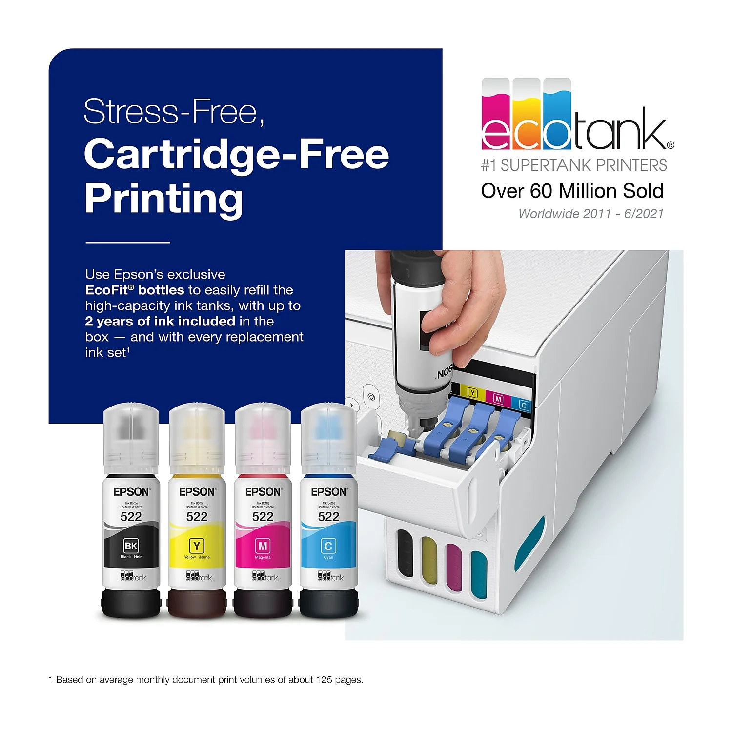 Epson EcoTank ET-2800 Wireless Color All-in-One Cartridge-Free Supertank Printer with Scan and Copy ? The Ideal Basic Home Printer - White