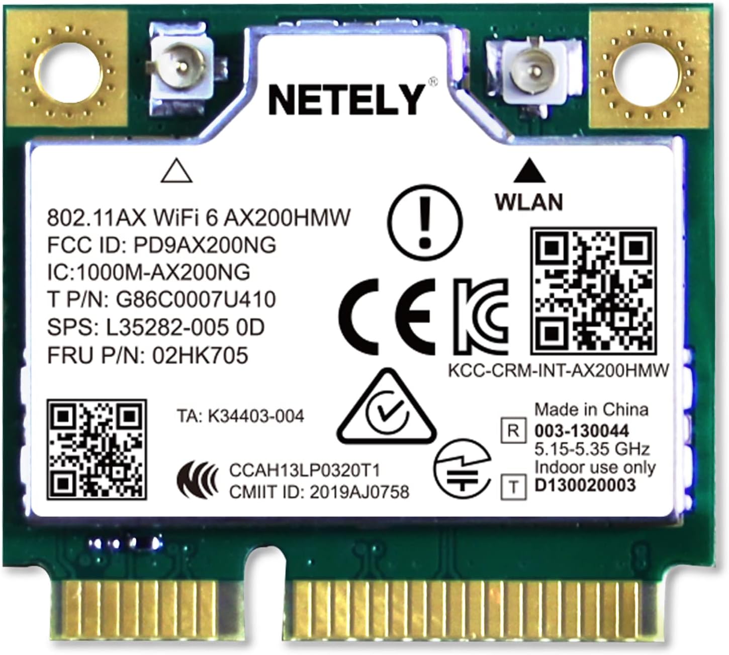 NETELY 802.11AX WiFi 6 AX200HMW Mini-PCIE Interface WiFi Bluetooth Adapter-WiFi 6 3000Mbps (2.4GHz 574Mbps & 5GHz 2400Mbps) Network Card with Bluetooth 5.2 (WiFi 6 AX200HMW) Pack of 2