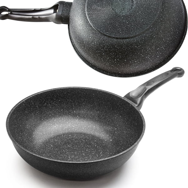 JOYCOOK Wok Pan 10 inch (26cm) Cast Aluminum Durastone Marble Non-Stick