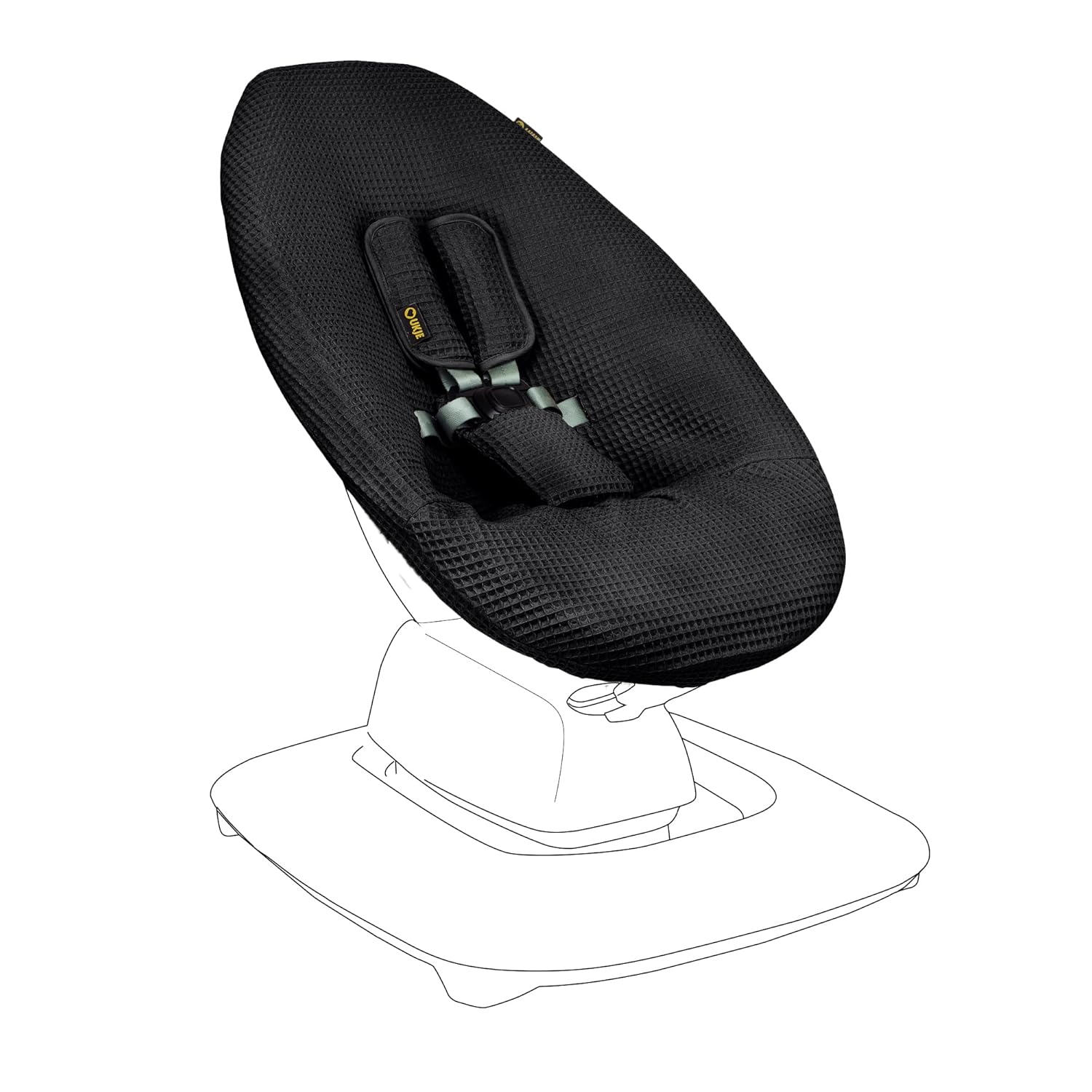 Ukje Protective Swing Cover Compatible with 4moms RockaRoo or MamaRoo 5, Multi-Motion Baby Swing, Baby Swing Liners, Baby Rocker Cover, Easy to Install, Easy to Wash, Handmade in Europe - Black