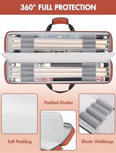 Pool Cue Case, Pool Stick Case 4x5 with Multiple Pockets Holds 4 Butts 5 Shafts, Soft Padded Sturdy Pool Cue Bag, Billiard Cue Backpack with Adjustable Shoulder Straps for Men and Women