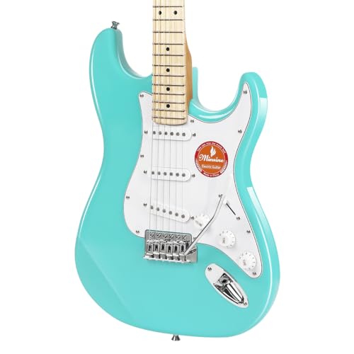 39 Inch Electric Guitar, Full Size Solid Body S-S-S Pickups 6 Strings Beginner Guitar Kit With Gig Bag, Strap, Tremolo Arm, Cable & Picks MS100 (Green1)