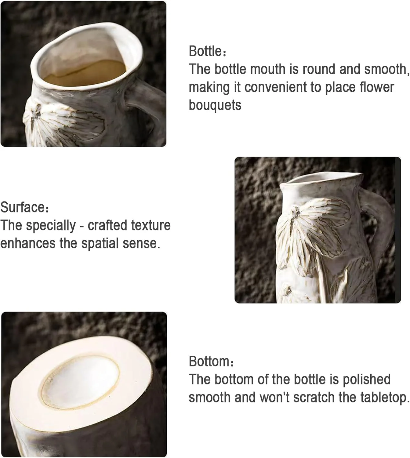 White Ceramic Vase with Handle, Boho Style