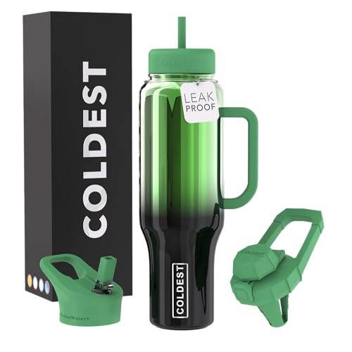 Coldest 40 oz Tumbler with Handle and Straw - 100% Spill Proof Tumbler with Straw (3 Lids) - Stainless Steel Insulated Leakproof Tumblers for Women & Men - Cup Holder Friendly - 36 oz (Atlantean Nova)