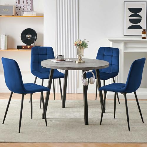 Modern 4-Person Round Dining Table Set, Space-Saving for Kitchen, Living Room, Apartment, includes Dining Table & 4 Grey Chairs,Small Dining Room Set for 4