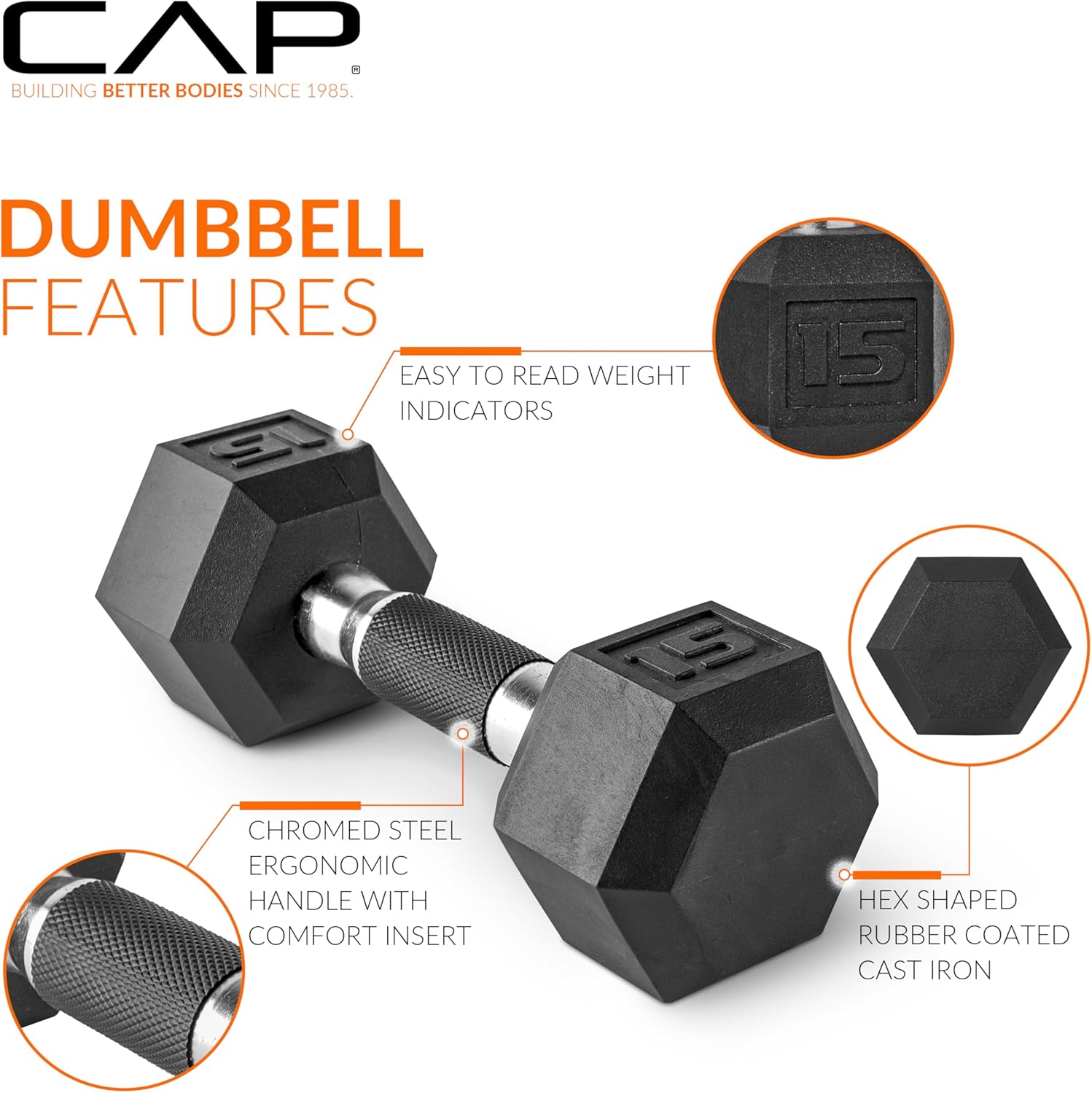 CAP Barbell Coated Dumbbell Weights with Padded Grip 10-Pound, Single