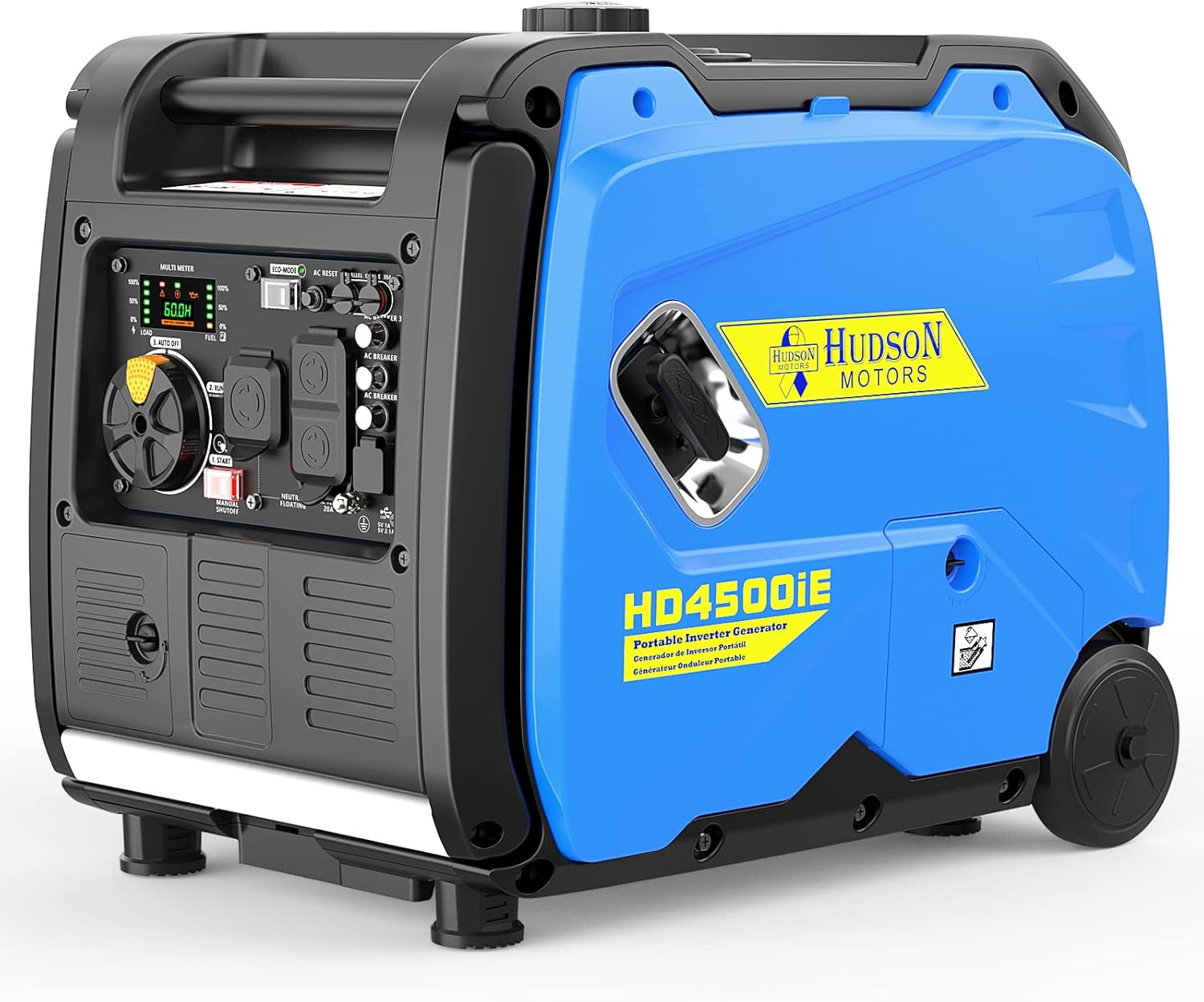 Hudson Motors 4500-Watt Super Quiet Portable Inverter Generator,with Electric Start & Fuel Shut Off & Eco-Mode Feature,EPA &CARB Compliant,Gas Powered Generators for Backup Home Use & Camping