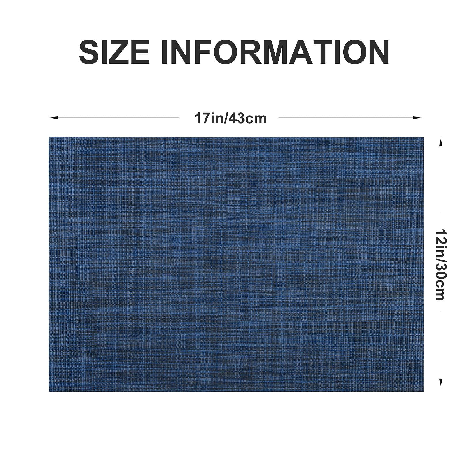 Heat resistant placemats set of 4, PVC woven washable non-slip table mats, wrinkle free vinyl placemats for dining, modern kitchen decor, navy blue